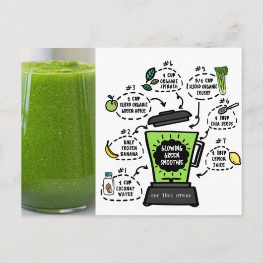 Carte Postale Recette de Smoothie verte brillante (Devant)