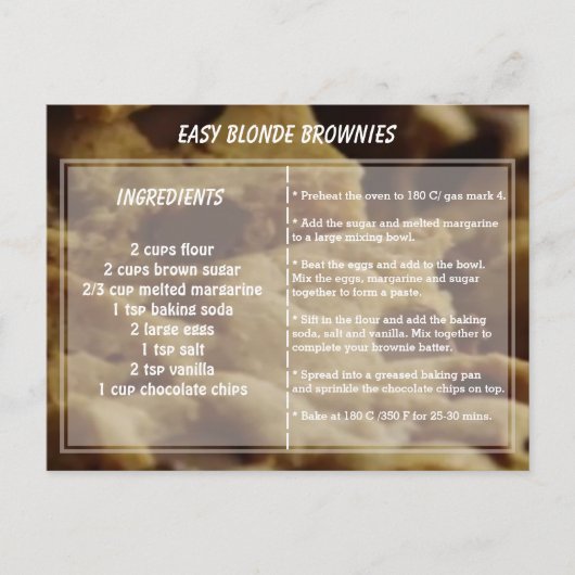 Carte Postale Recette Easy Blonde Brownie (Devant)