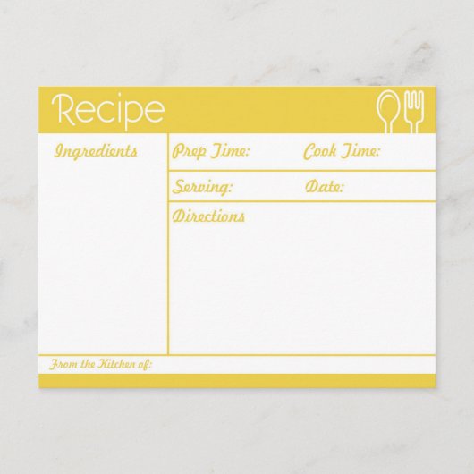 Carte Postale Recette jaune simple sans ligne (Devant)