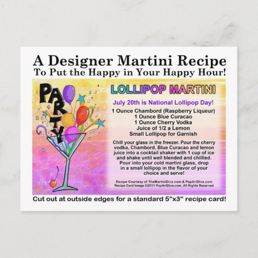 Carte postale Recette Lollipop Martini (Devant)