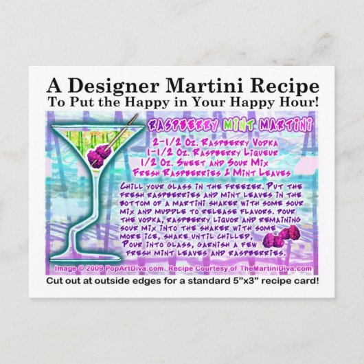 Carte postale Recette Martini à la menthe frambois (Devant)