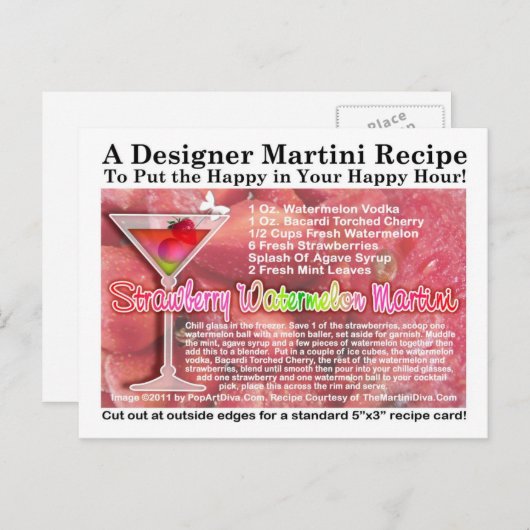 Carte postale Recette Martini à la pastèque fraise (Devant / Derrière)