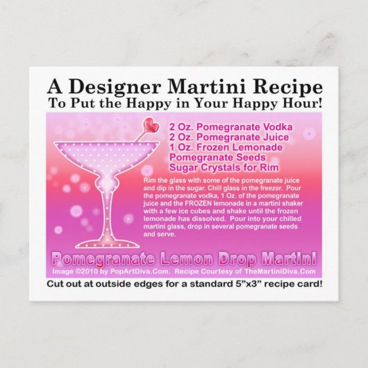 Carte postale Recette Martini au citron de grenade (Devant)