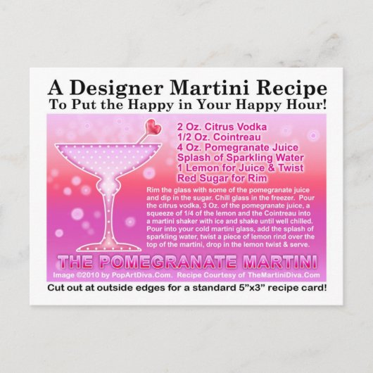 Carte postale Recette Martini grenade (Devant)
