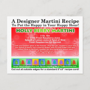 Carte postale Recette Martini Noël Holly Berry