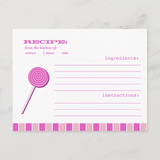 Carte Postale Recette Pink Lollypop (Devant)