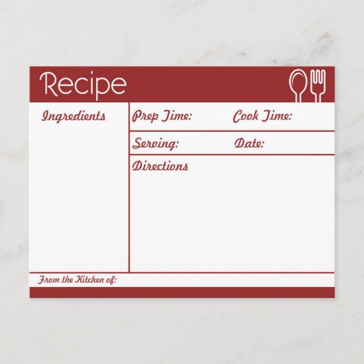 Carte Postale Recette rouge simple sans ligne (Devant)