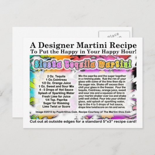 Carte postale Recette Siesta Tequila Martini (Devant / Derrière)