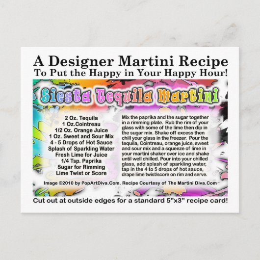 Carte postale Recette Siesta Tequila Martini (Devant)