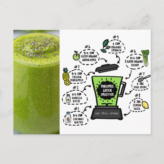 Carte postale Recette Smoothie verte ananas (Devant)