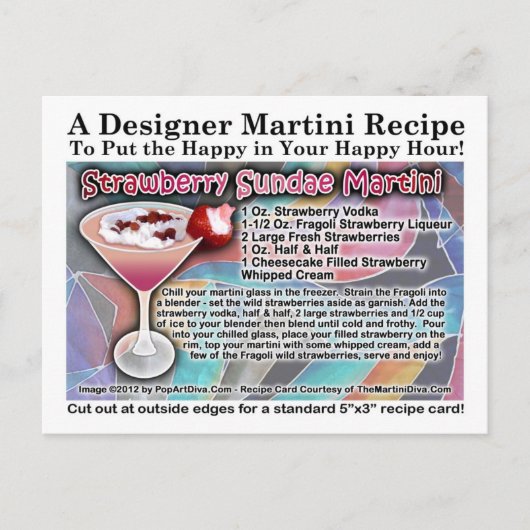 Carte postale Recette Sundae Martini fraise (Devant)