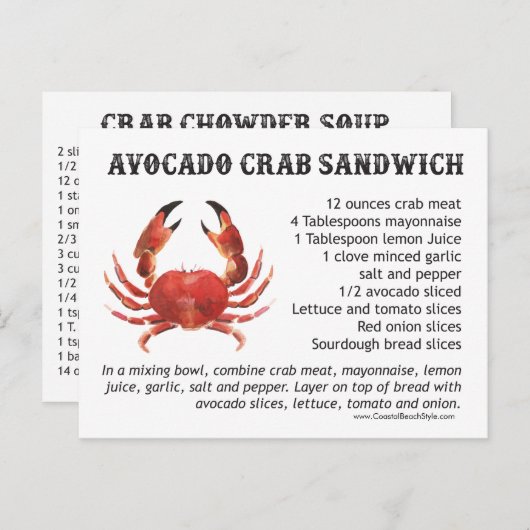 Carte Postale Recettes de Crabe (Devant / Derrière)