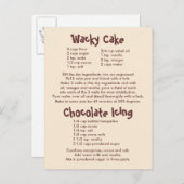 Carte Postale Recettes de gâteau et de glaçage au chocolat (Devant / Derrière)