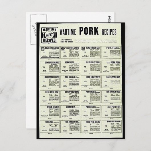 Carte Postale Recettes de porc en temps de guerre (Devant / Derrière)