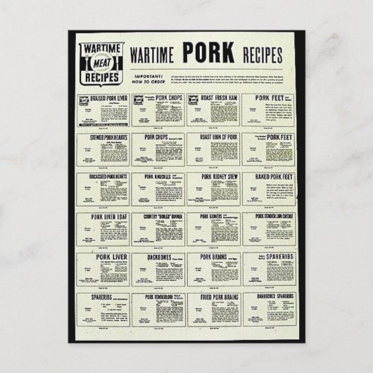 Carte Postale Recettes de porc en temps de guerre (Devant)