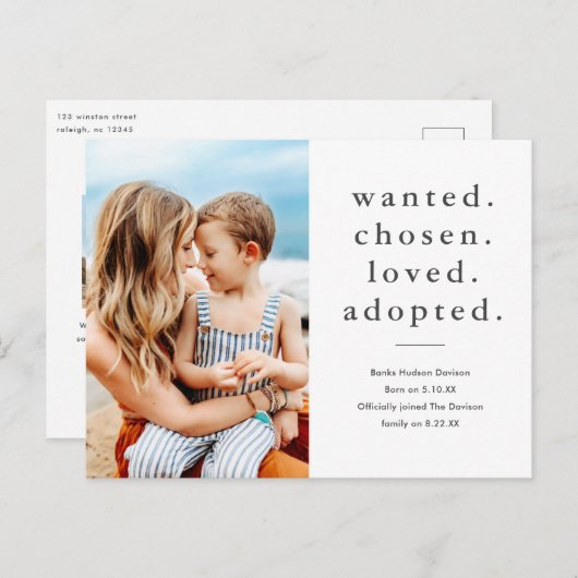 Carte Postale Recherché Choisi aimé Adopté Adopté Minimal Photo (Devant / Derrière)