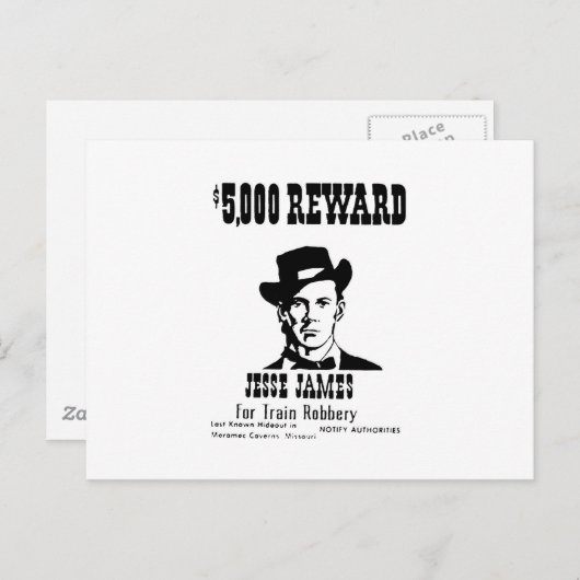 Carte Postale Recherché Jesse James (Devant / Derrière)