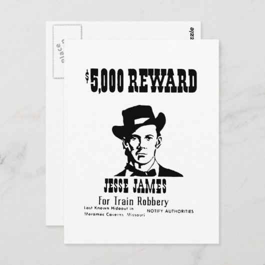 Carte Postale Recherché Jesse James (Devant / Derrière)