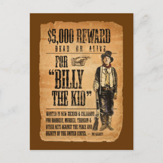 Carte Postale Recherché vintage / Poster de récompense pour Bill
