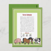 Carte Postale Recherche Word sur les animaux de ferme (Devant / Derrière)