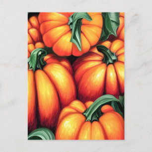Carte Postale Récolte Citrouille d'automne orange vibre