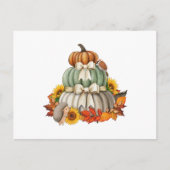 Carte Postale Récolte citrouille, hérisson et oiseau nature mign (Devant)