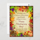 Carte Postale Récolte de Thanksgiving colorée (Devant / Derrière)
