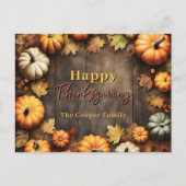 Carte Postale Récolte Rustique Automne Citrouilles et Feuilles B (Devant)