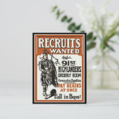 Carte Postale Recrutement 91e Highlanders Bagpiles Première Guer (Debout devant)