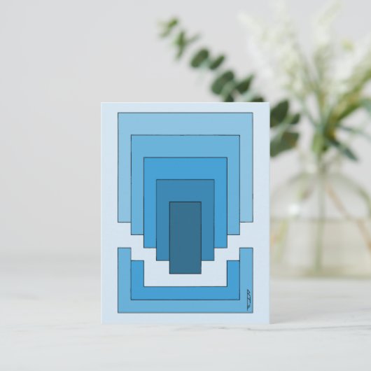 Carte Postale Rectangle Abstrait en bleu (Debout devant)