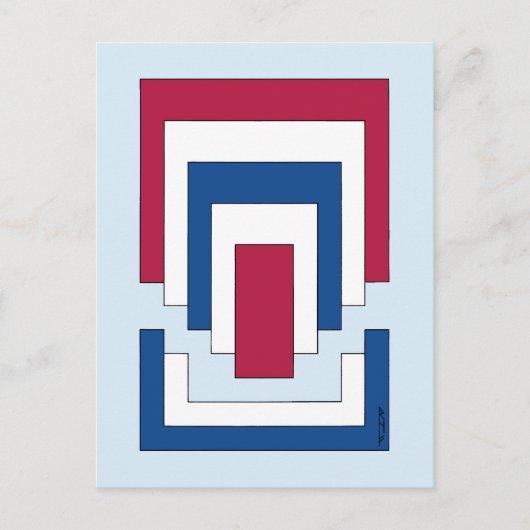 Carte Postale Rectangle Abstrait en rouge, blanc et bleu (Devant)