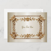 Carte Postale Rectangle doré Fleurs Dimonées brillantes (Devant / Derrière)