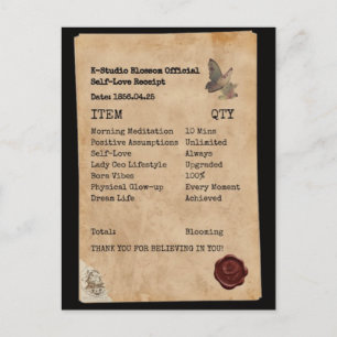Carte Postale Reçu de manifestation de l'amour de soi esthétique
