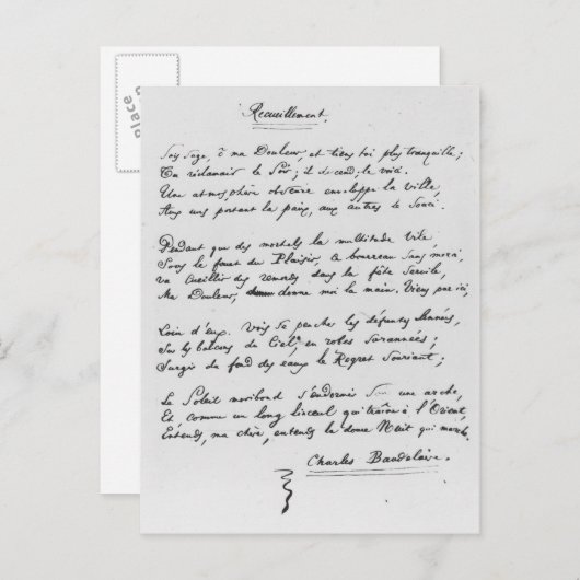 Carte Postale Recueillement', signé sonnet, 1861 (Devant / Derrière)