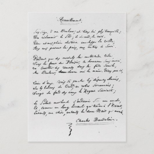 Carte Postale Recueillement', signé sonnet, 1861 (Devant)
