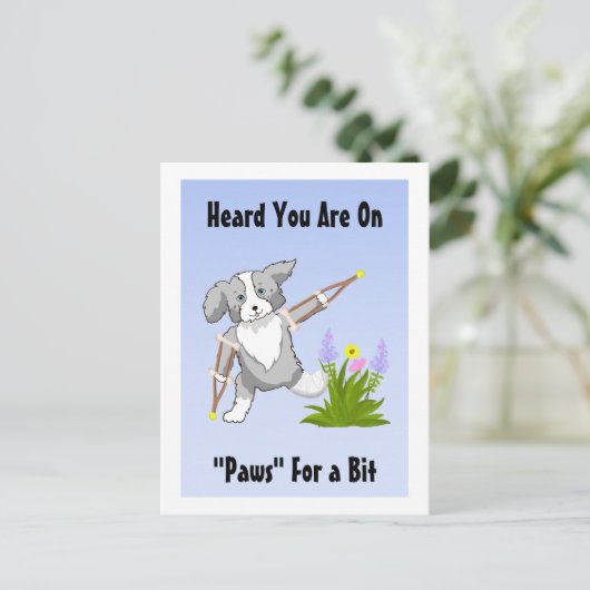 Carte Postale Récupération rapide Collie sur Crutches (Debout devant)
