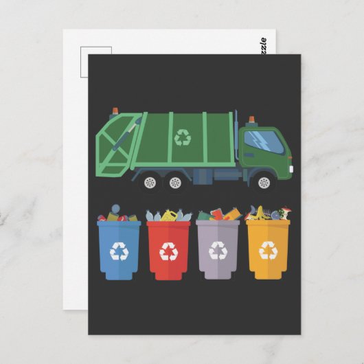 Carte Postale Recyclage des ordures pour camions à ordures pour  (Devant / Derrière)