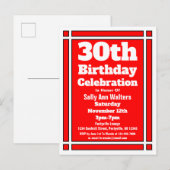 Carte postale Red 30th Birthday Invitation (Devant / Derrière)