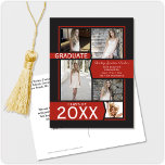 Carte Postale Red 5-Photo Collage Faire-part de graduation<br><div class="desc">Audacieux lycée ou collégial photo d'obtention de diplôme ou de faire-part en rouge et noir. Cliquez sur le bouton personnaliser pour plus de flexibilité dans l'ajout de texte et de photos ! Des variantes de ce design, des couleurs supplémentaires, ainsi que des produits de coordination sont disponibles dans notre boutique,...</div>