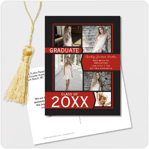 Carte Postale Red 5-Photo Collage Faire-part de graduation