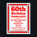 Carte postale Red 60th Birthday Invitation<br><div class="desc">Envoyez des invitations à une célébration du 50e anniversaire avec cette carte postale Red 50th Birthday Invitation. Il peut être customisé avec vos informations personnelles.</div>