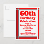 Carte postale Red 60th Birthday Invitation (Devant / Derrière)