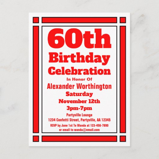 Carte postale Red 60th Birthday Invitation (Devant)