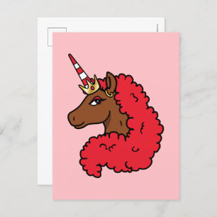 Carte Postale Red Afro Unicorn