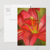 Carte Postale Red Alert Lily aquarelle peinture de fleur (Devant / Derrière)