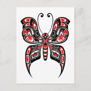 Carte Postale Red and Black Haida Spirit Butterfly on White