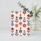 Carte Postale Red and Navy Folk Floral Pattern (Debout devant)