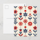 Carte Postale Red and Navy Folk Floral Pattern (Devant / Derrière)