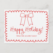 Carte Postale Red and White Minimalist Happy Holidays Bow (Devant)