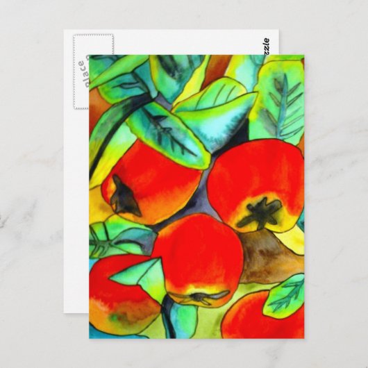 Carte Postale Red Apples aquarelle art original (Devant / Derrière)